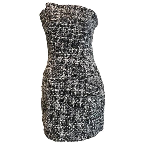 Tobi Strapless Tweed Mini Dress Black M Flecked Bodycon Fitted Party Cocktail - Picture 1 of 11